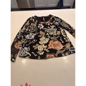Soft Surroundings Deanna Floral Satin Blouse Medium